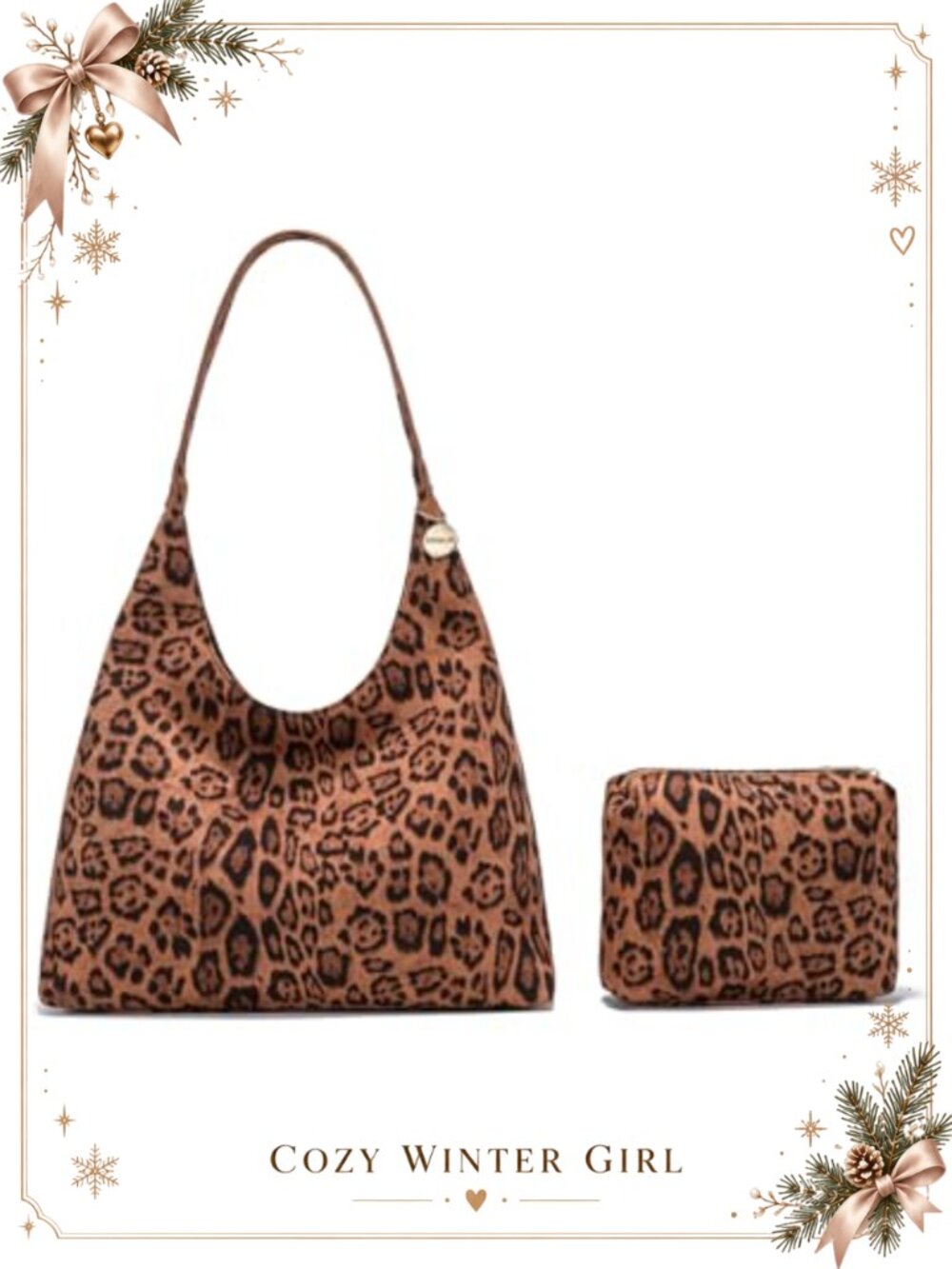 Faux Suede Hobo Tote Bag Slouchy Shoulder Handbag with Makeup Bag